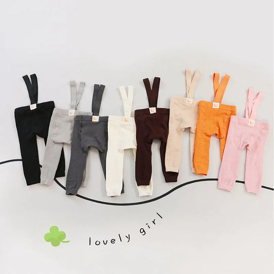 2024 Spring Fashion Boy Baby Solid High Waist Overalls Girl Children Cotton Leggings Infant Casual Suspenders Pants Kid Trousers