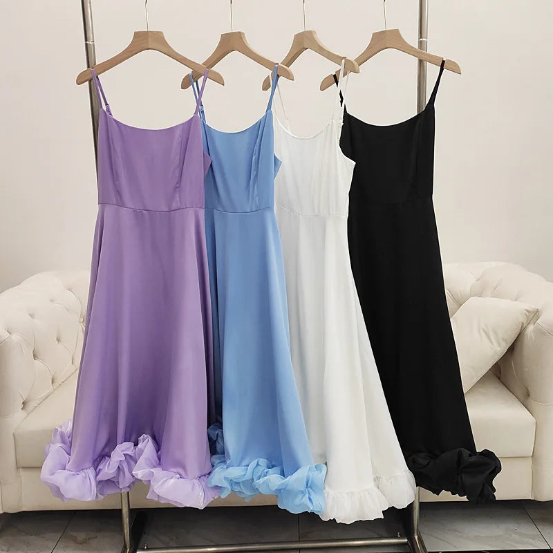 مجموعه اروين  ARWEN & AJH GROUP  Elegant Ruffle Solid Sling Long Dress Women Strap Waist Party Dresses Fashion Sleeveless Backless Beach Swing skirt A-line tutu