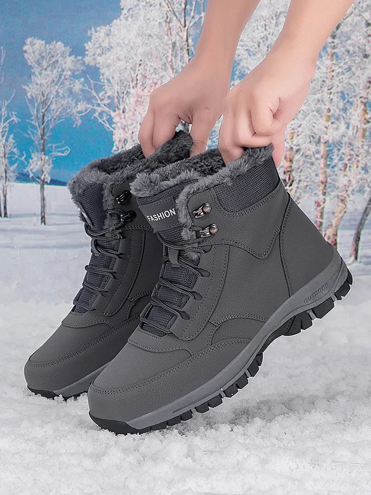 Winter Men's Snow Boots Couple Waterproof Sports Casual Shoes Plush Warm Men's Boots Outdoor Men's Hiking Boots Work Travel Shoe