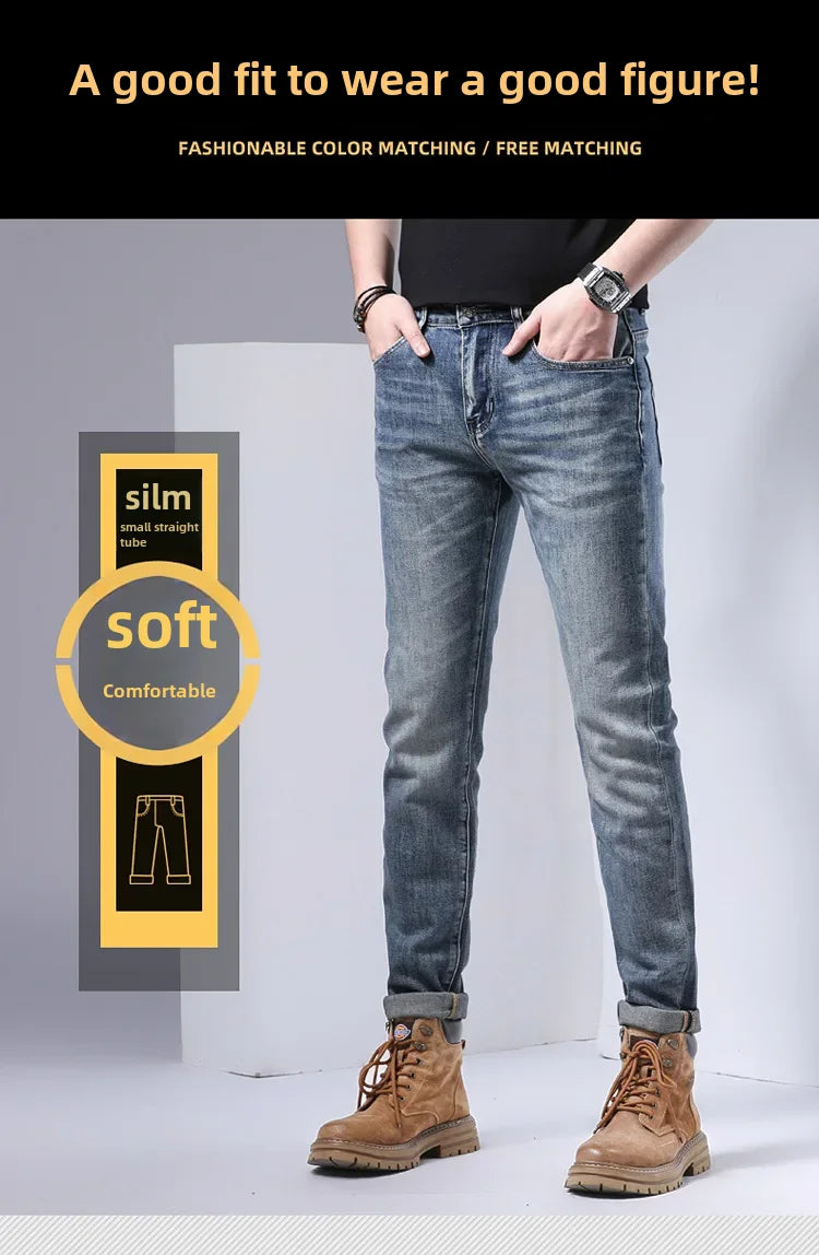 Trendy Summer New Euro Style Jeans Slim Fit Lean Mean Bootleg Pants American Thin Cut Ribcage Details Casual Streetwear