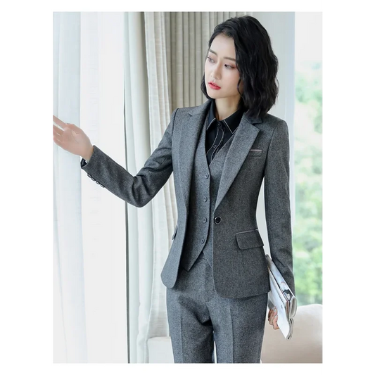 Spring Black Gray Blazer Set for Women Uniform Lady Work Outfit with Skirt Office Suits Female Formal Elegant 2 PCS