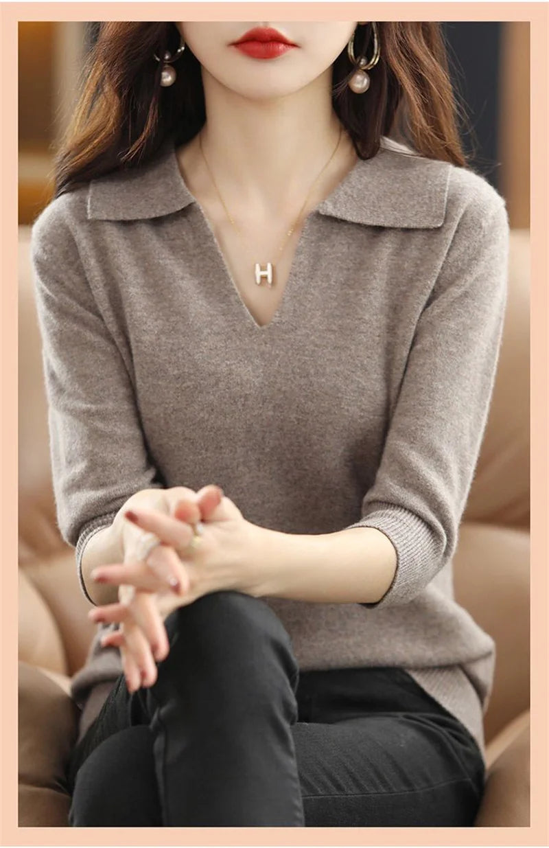 2024 New Women Knitted Sweaters Autumn Winter Warm Clothing Fashion Casual Sweater Long Sleeve Jumper V-Neck Loose Pullovers Top