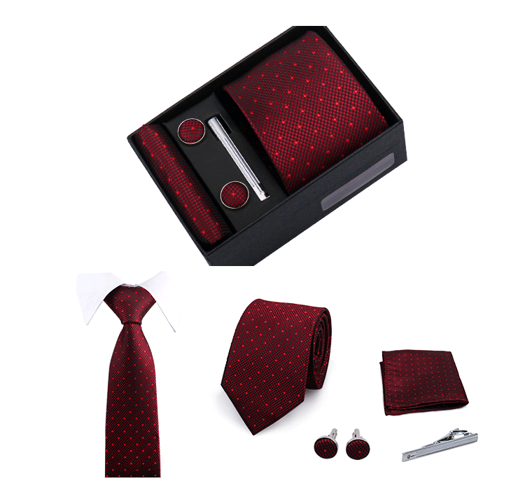 Fashion Elegant Men's Necktie Gift Box Striped Tie Handchief Cufflink Tie Clip 4 pcs Set Wedding Business Party Suit Accessories