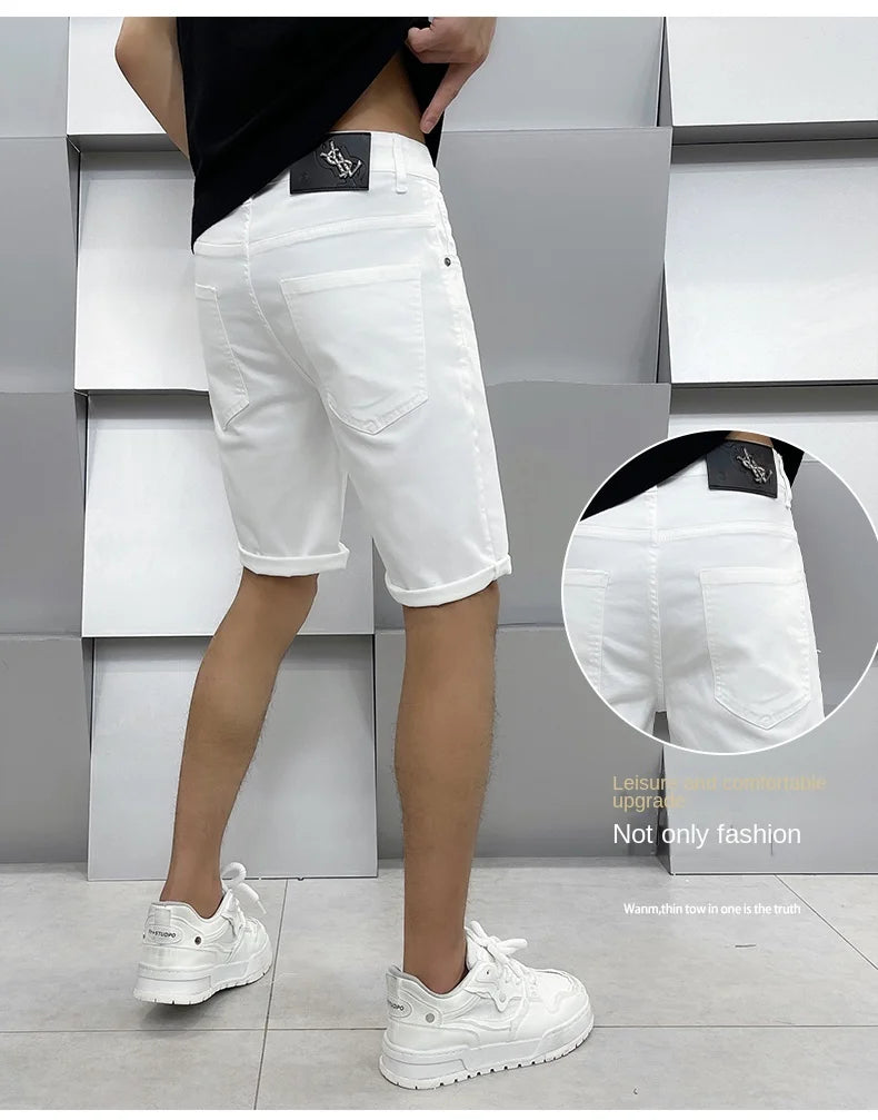 2024 high-end light luxury summer ultra-thin section white jeans shorts black loose casual straight men's pants