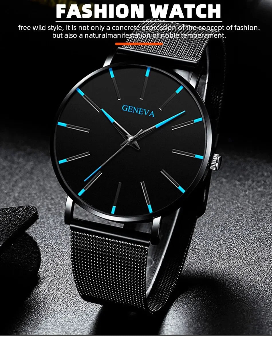 Minimalist Mens Fashion Ultra Thin Watches Simple Men Business Stainless Steel Mesh Belt Quartz Wrist Watch Relogio Masculino