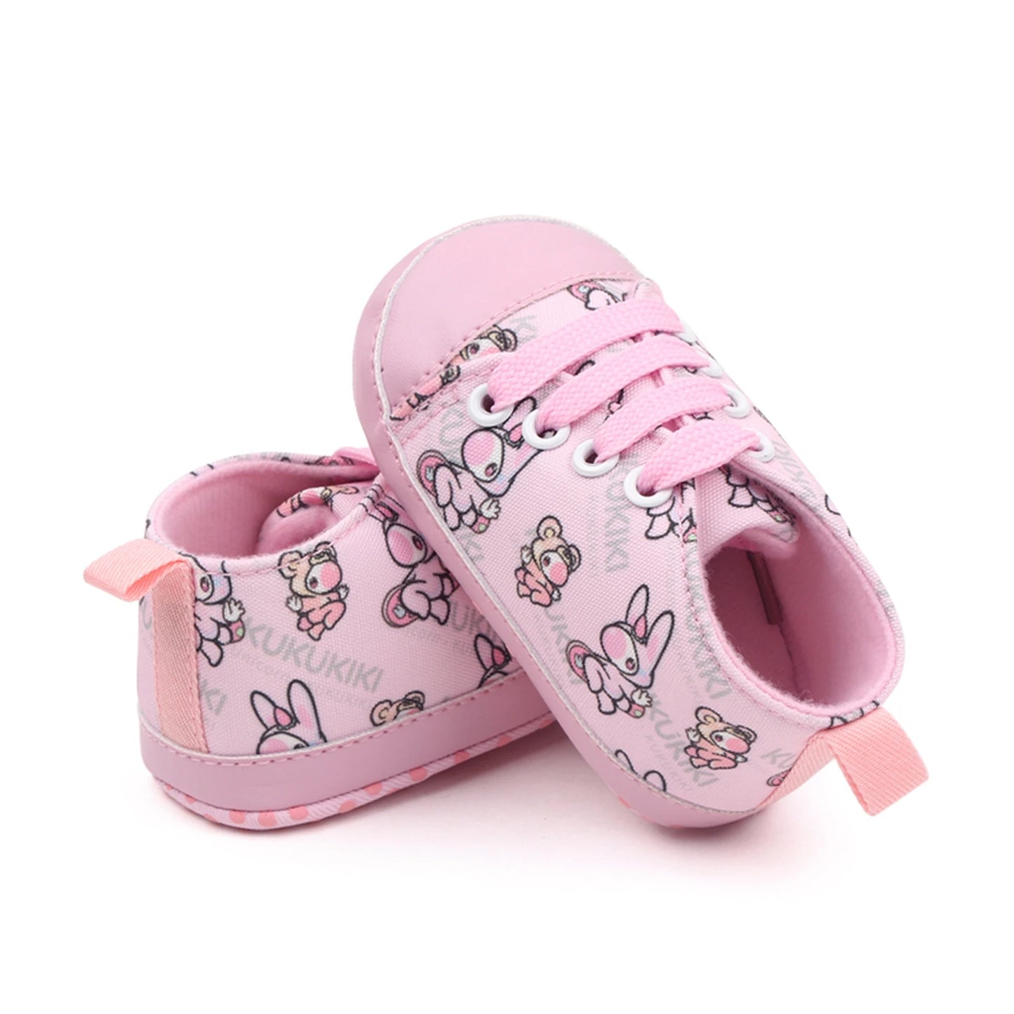 Baby Boys Girls Crib Shoes Cartoon Print Tie-Up Sneakers Non-Slip Infant First Walkers 0-18M