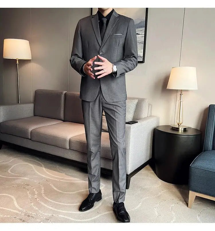 2023High-quality solid color (suit + vest + trousers) Men's business formal suit 3/2 business suit bridegroom and best man