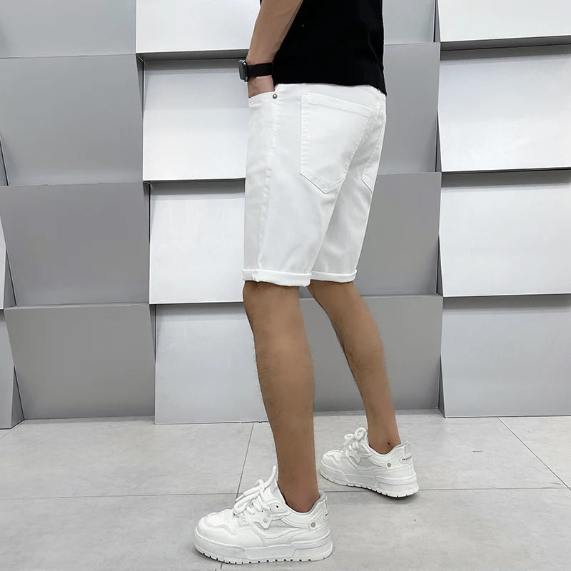 2024 high-end light luxury summer ultra-thin section white jeans shorts black loose casual straight men's pants