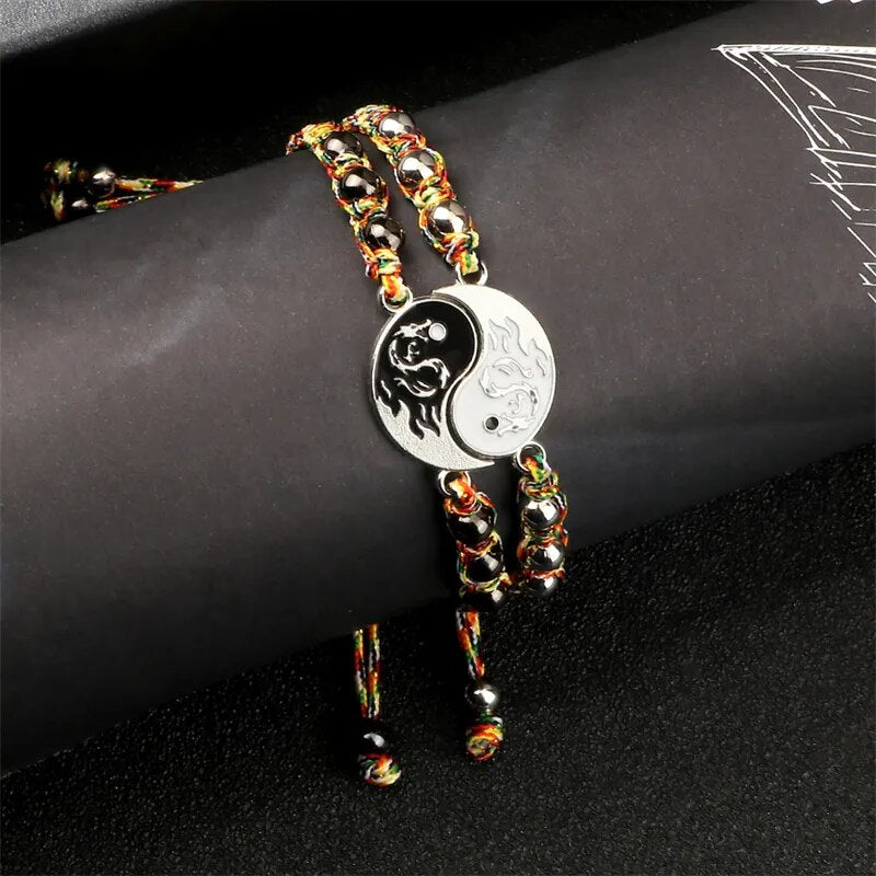 2Pcs/set Dragon Tai Chi Gossip Braided Bracelet for Women Men Best Friends Adjustable Yin Yang Bracelets Fashion Couple Jewelry