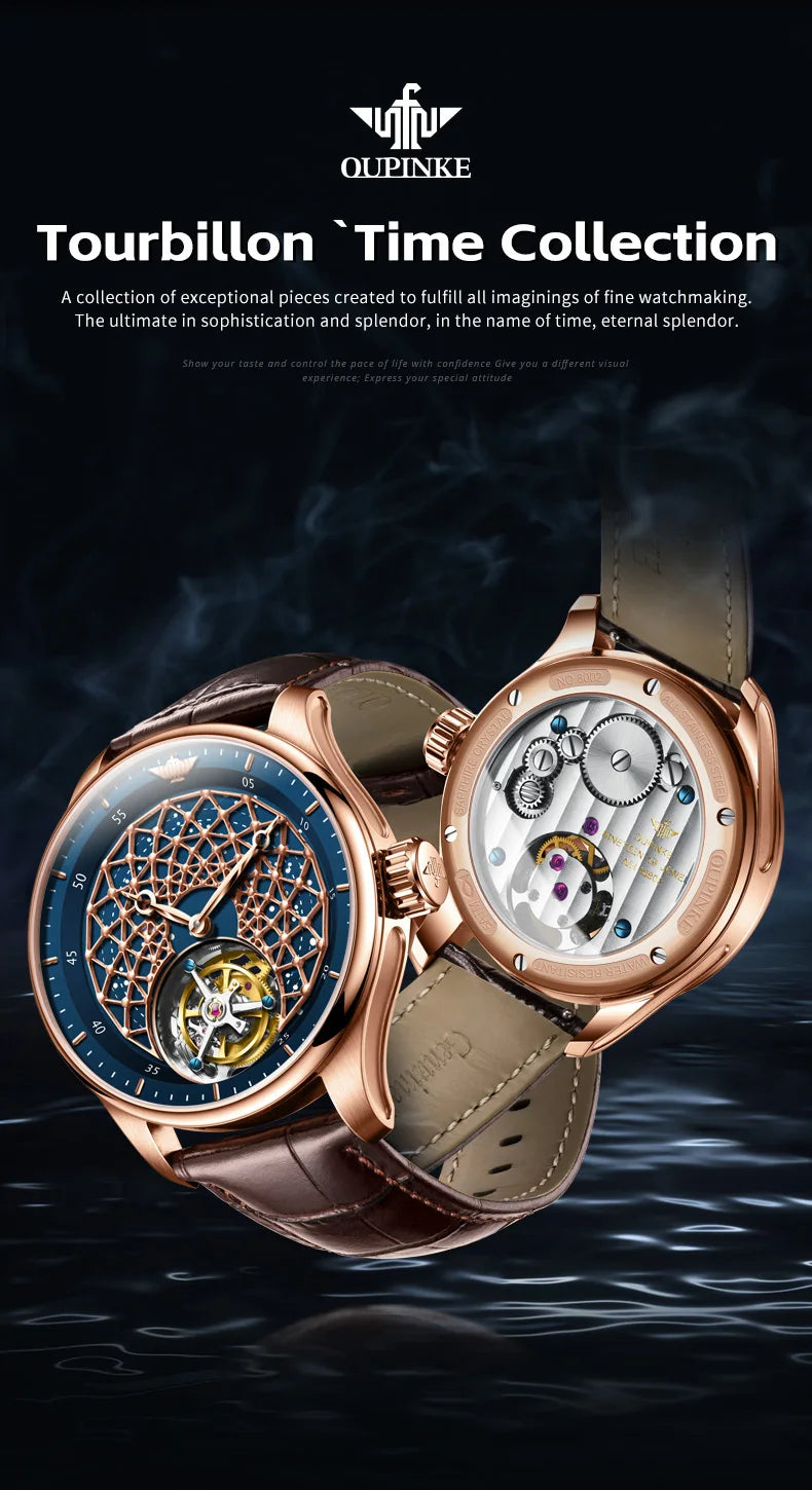 OUPINKE Tourbillon Movement Men Watches Automatic Mechanical Watch Texture Design Dial Luxury Original Male Wristwatch Sapphire