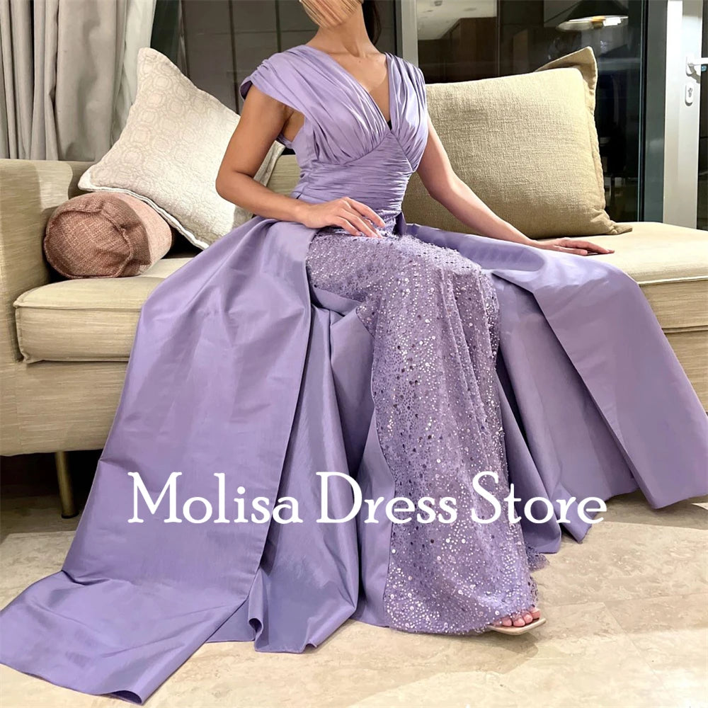 مجموعة اروين ARWEN GROUP AJH 2024   Fashion V-Neck Lilac Mermaid Satin Sequins Formal Occasion Prom Dresses Floor-length Women Evening Party Dress  فساتين السهرة