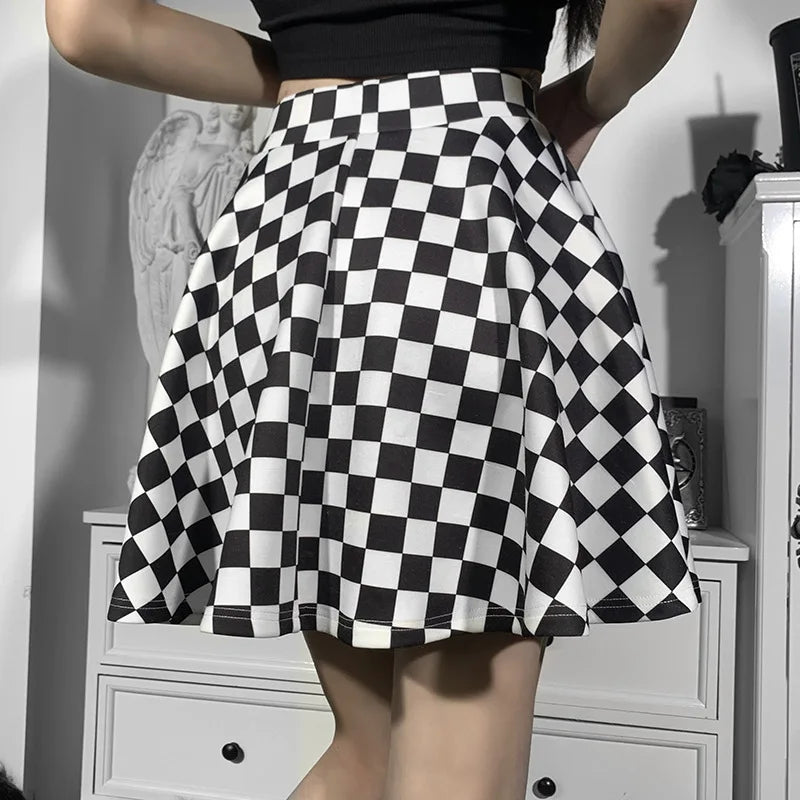 مجموعة اروين arwen&ajh group 2024  Dark Girl Contrast Plaid Stitching Skirt Sexy High Waist Over In Summer Sexy Gothic  Skirt