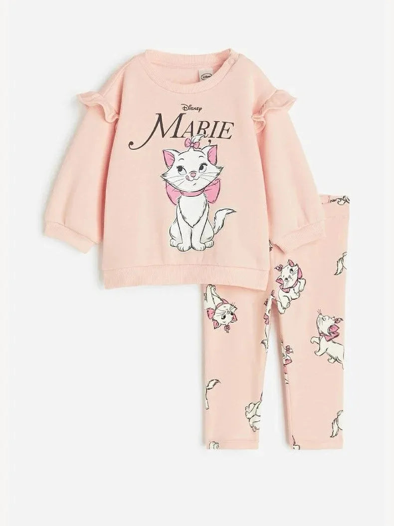 Autumn Disney New Girls Home Clothes 2-7Age Cartoon Sweatshirt +Trousers 2 Piece Set Outer Wear Trendy Casual Long Sleeve Suit