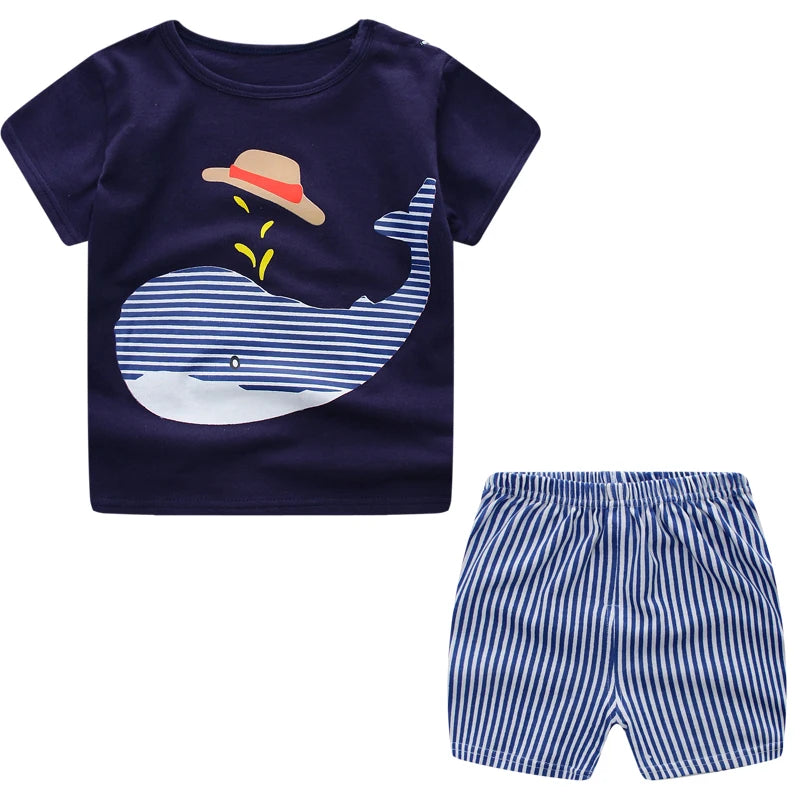 Brand Design 2024 Summer New Baby Clothes Boys Tracksuit Kids Tee+Shorts 2 PC Set Toddler Cartoon Suits Baby Boy Clothes