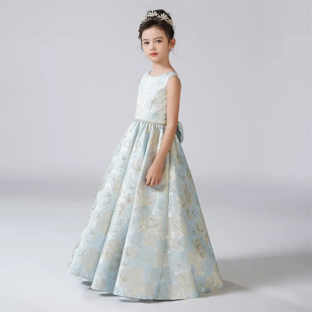 ARWEN & AJH GROUP  O-Neck Dress For Girl A-Line Rose Pattern Flower Girl Dresses Sleeveless Kids Birthday Formal Princess Gowns