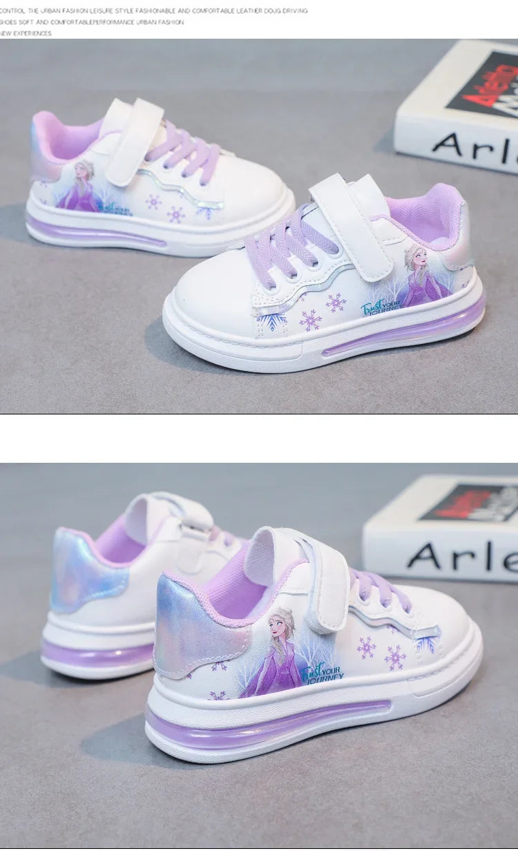 Disney Kids Girls Shoes 2024 Summer Children Sneakers Girls Elsa Frozen Princess Casual Sport Shoes Student Shoes Teen Shoes