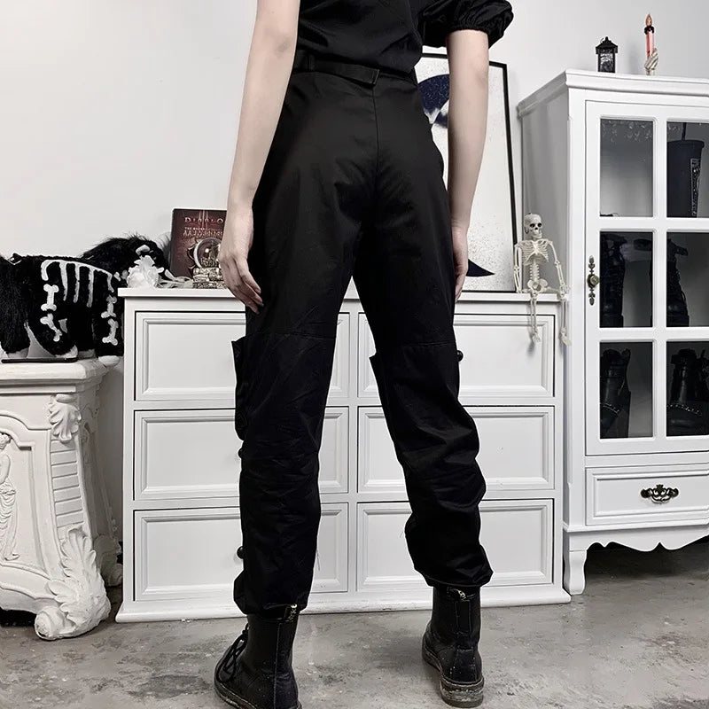 مجموعة اروين arwen&ajh group 2024  Joggers Ribbons Pants Black cargo slacks high waist sports pants Streetwear Hip Hop Casual Overalls Trousers Cool Safari Style