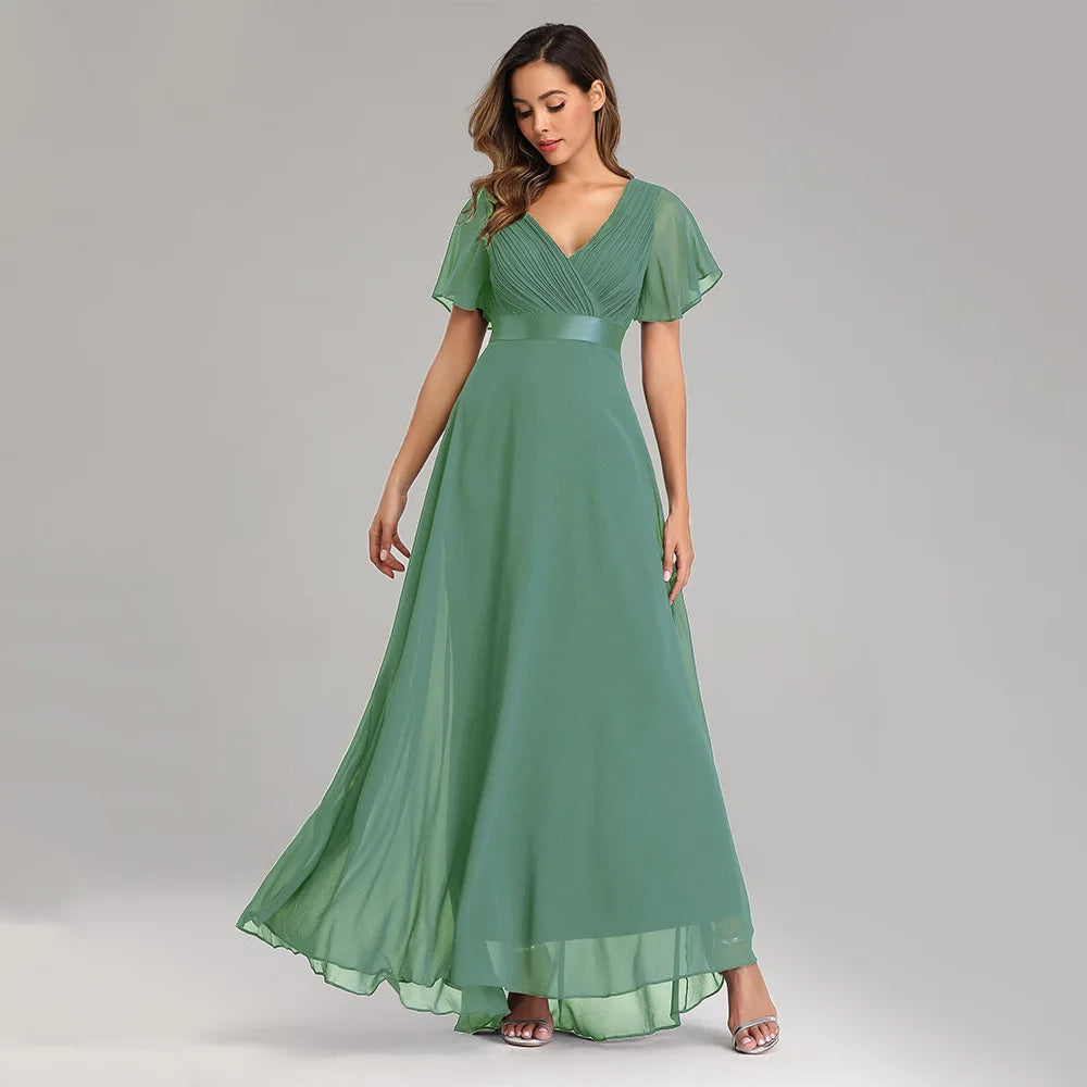 New Style Women V-Neck Chiffon Dress Wedding Evening Party Long Dress Elegant Party Red Dresses For Women 2023 Plus Size