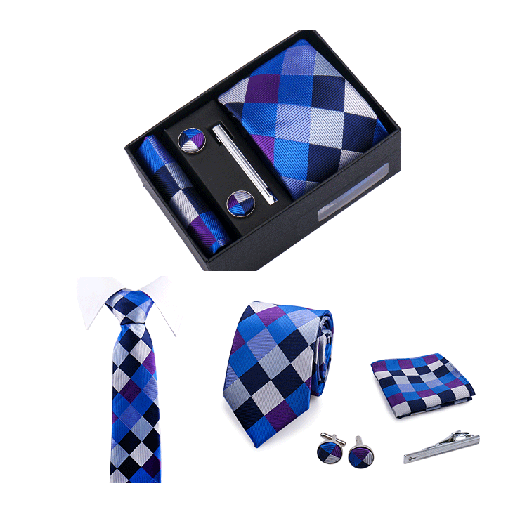 Fashion Elegant Men's Necktie Gift Box Striped Tie Handchief Cufflink Tie Clip 4 pcs Set Wedding Business Party Suit Accessories