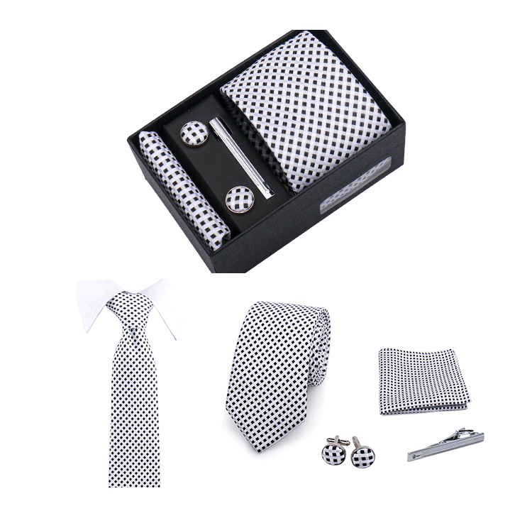 Fashion Elegant Men's Necktie Gift Box Striped Tie Handchief Cufflink Tie Clip 4 pcs Set Wedding Business Party Suit Accessories