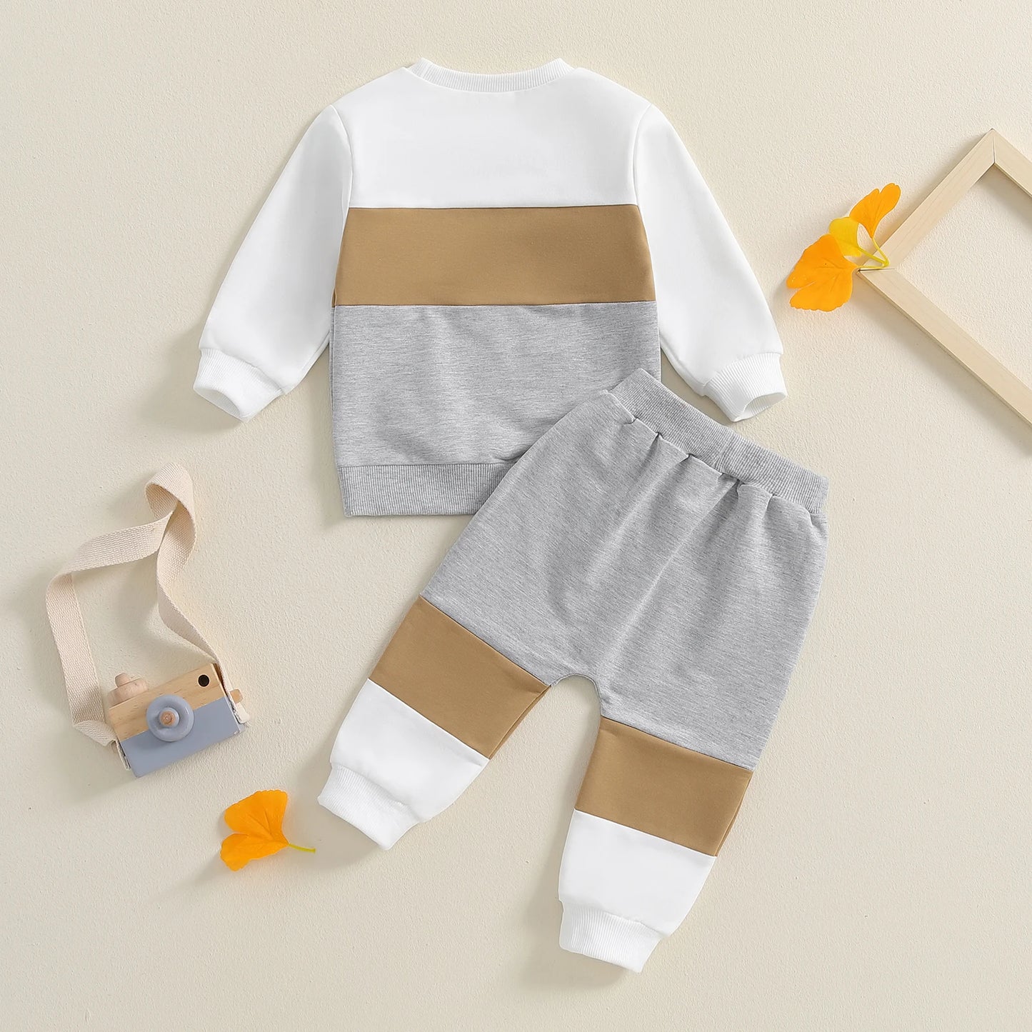 Fashion Toddler Baby Boy Contrast Color Outfits Fall Long Sleeve Crew Neck Pullover Elastic Waist Pants Tracksuit Clothing Suit