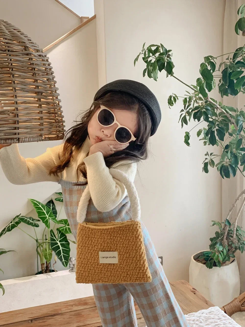 Children Clothing Set 2024 Autumn New Fresh Plaid Girl's Knitted Set Sweater Cardigan +Vest+Pant Sweet Three Piece Suit