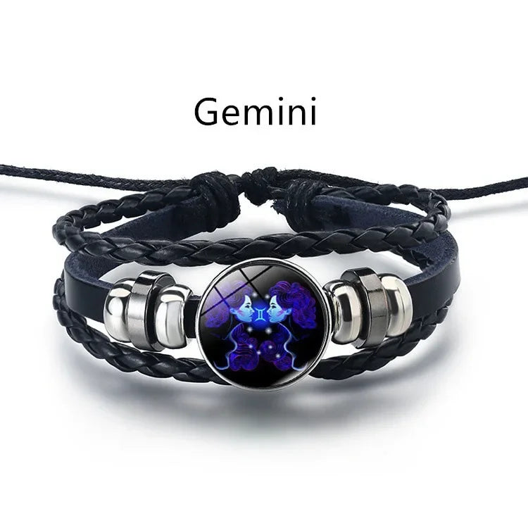 12 Constellation Zodiac Sign Charm Luminous Bracelets Men Women Vintage Multilayer Wrap Leather Bracelet Bangle Birthday Gift