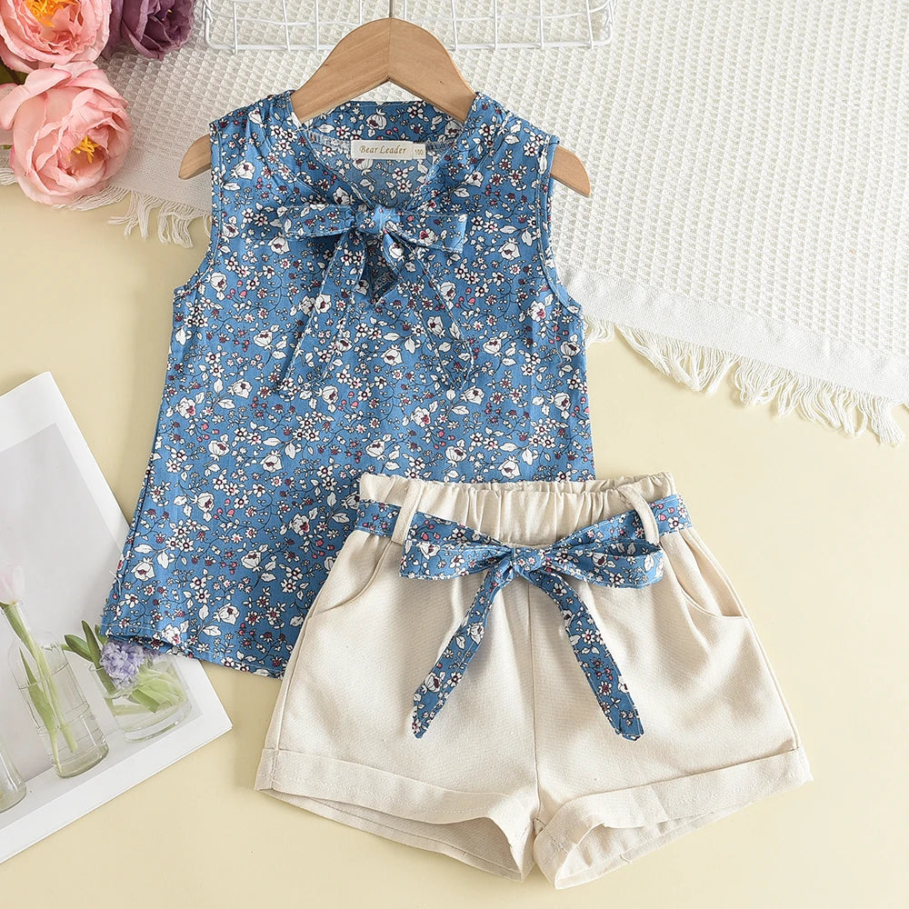 Bear Leader Summer 2Pcs Girls Clothes Sets Floral Cartoon Kids Ruffle Sleeve Top and Skirt Outfits Casual Girls Boutique Outfits