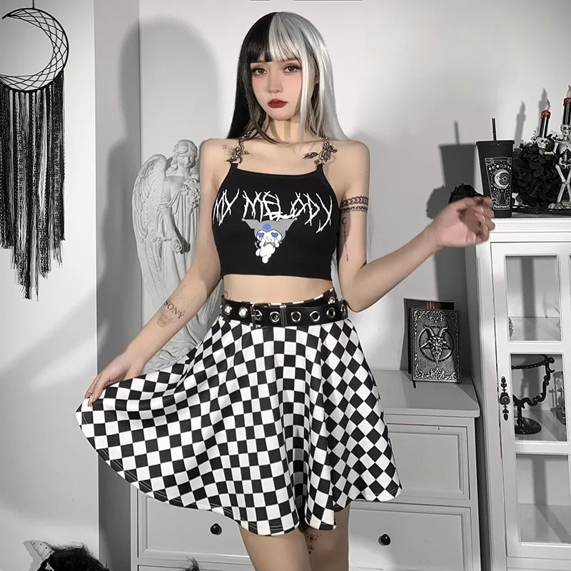 مجموعة اروين arwen&ajh group 2024  Dark Girl Contrast Plaid Stitching Skirt Sexy High Waist Over In Summer Sexy Gothic  Skirt