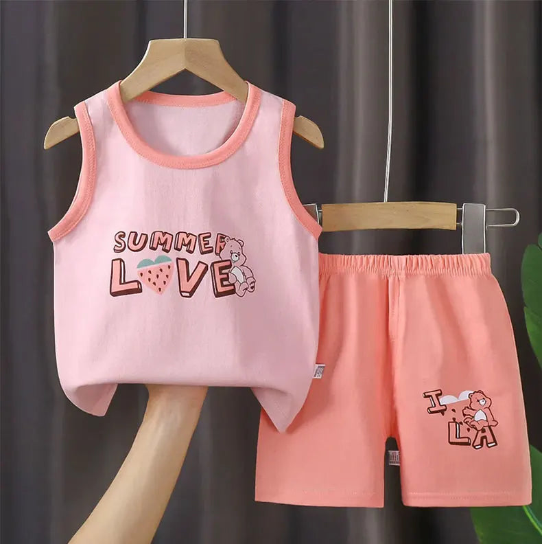 Children Sets Kids Clothes Boys Girls Vest Suit  Summer Children's Clothing baby Cotton T-Shirts Shorts Tank Top Sleeveless