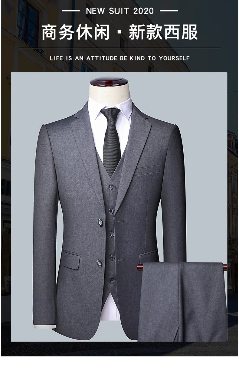 2023High-quality solid color (suit + vest + trousers) Men's business formal suit 3/2 business suit bridegroom and best man