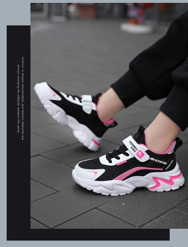 Kids Casual Pink Girls Shoe Outdoor Comfortable Running Shoes Sneakers Breathable Student's Children Boys Sport Walking Footwear