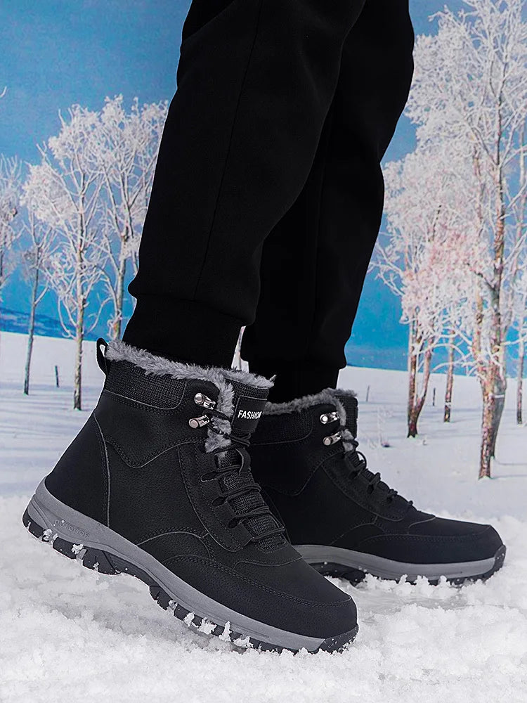 Winter Men's Snow Boots Couple Waterproof Sports Casual Shoes Plush Warm Men's Boots Outdoor Men's Hiking Boots Work Travel Shoe