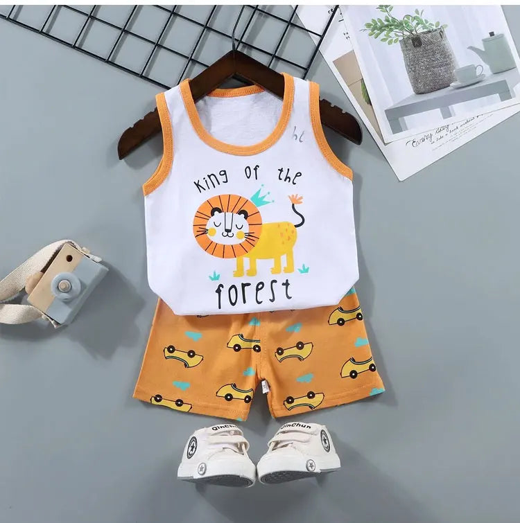 2PCS Children Clothing Vest Suit Children's Sets Summer Cotton T-Shirts Shorts Boys Girls Sleeveless Kids Clothes for baby