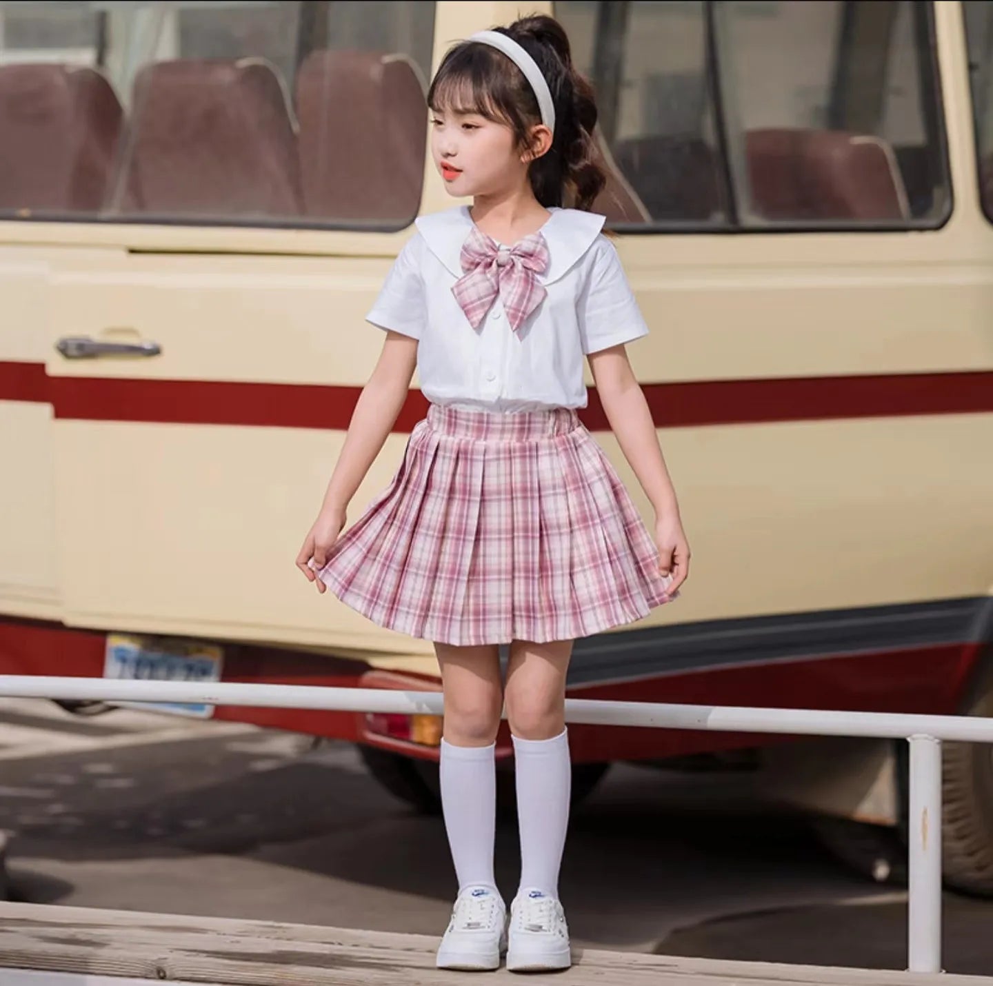 Girls College Style Jk Uniform Pleated Skirt + Short Sleeves Shirts Summer Children Big Kids School Students Sweat Clothes 0-12Y