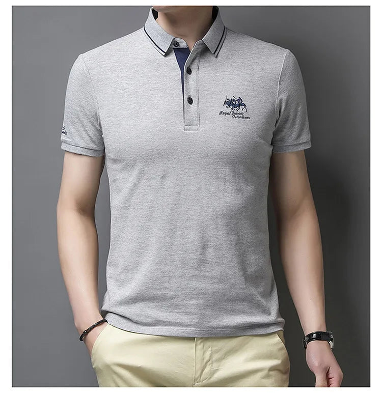 2024 Summer New Men's Embroidered Polo Collar 100% Cotton Short Sleeved Polo Shirt Fashion Solid Color Casual Top T-shirt M-4xl