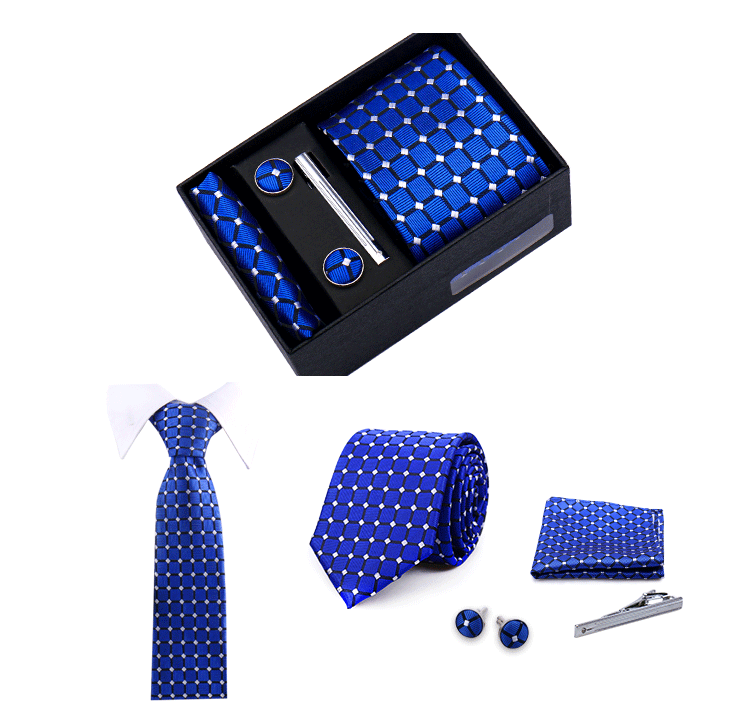 Fashion Elegant Men's Necktie Gift Box Striped Tie Handchief Cufflink Tie Clip 4 pcs Set Wedding Business Party Suit Accessories