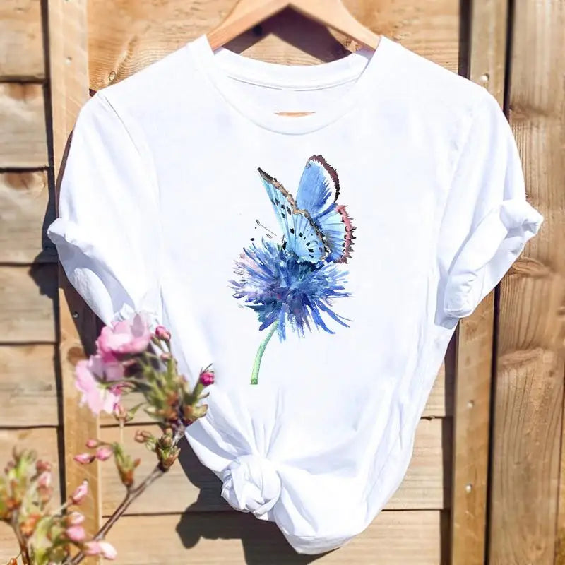 ARWEN&AJH GROUP مجموعة اروين التجاريه2024  2024 New Women's Short-Sleeved T-Shirt Summer Fresh Printed Butterfly T-Shirt High-Quality Women's Shirt Short-Sleeved