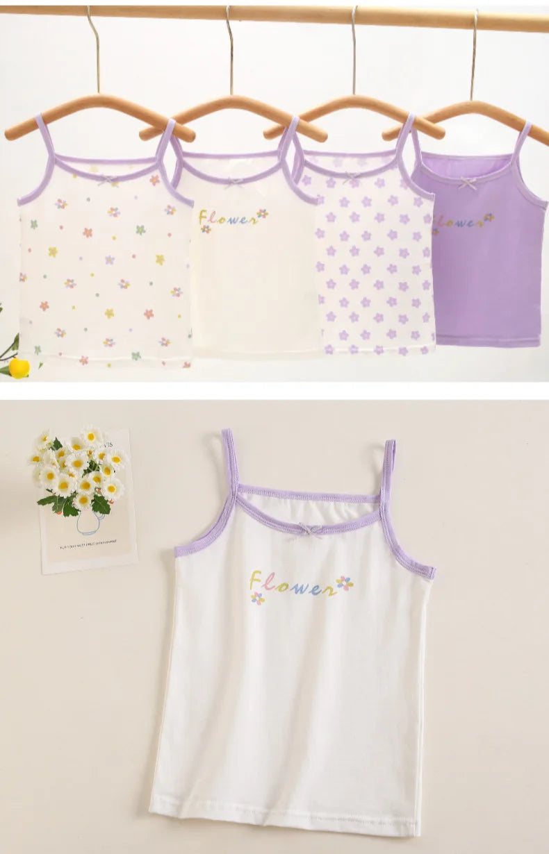 4pcs/lot Spring Summer Baby Girl Tank Camisole Lace Girl Clothes Underwear T Shirt Sleeveless Tees Floral Kids Outfits Children