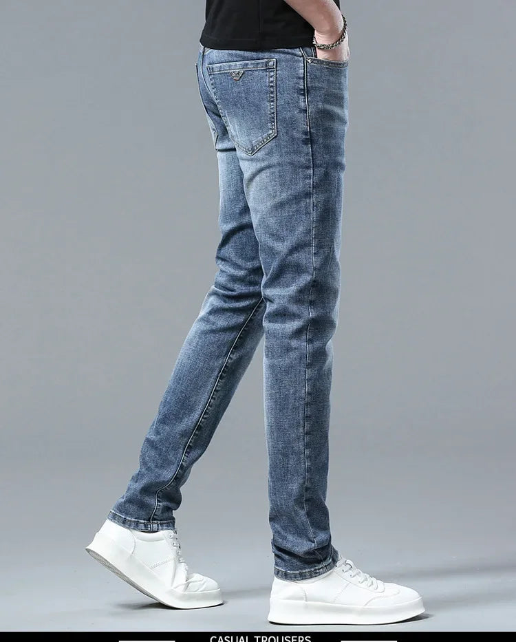 Free Shipping Slim Fit Men's Jeans Straight Leg Europe Trendy Brand Fashionable Washing Long Pants Casual Scene