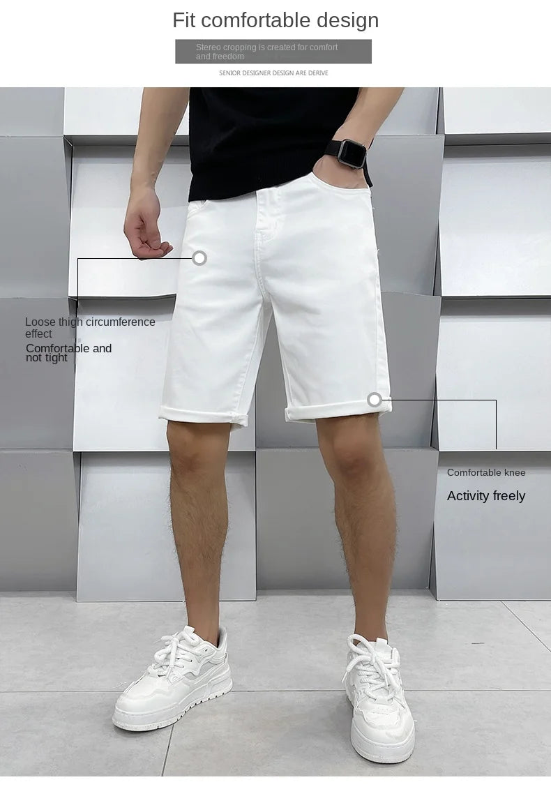 2024 high-end light luxury summer ultra-thin section white jeans shorts black loose casual straight men's pants