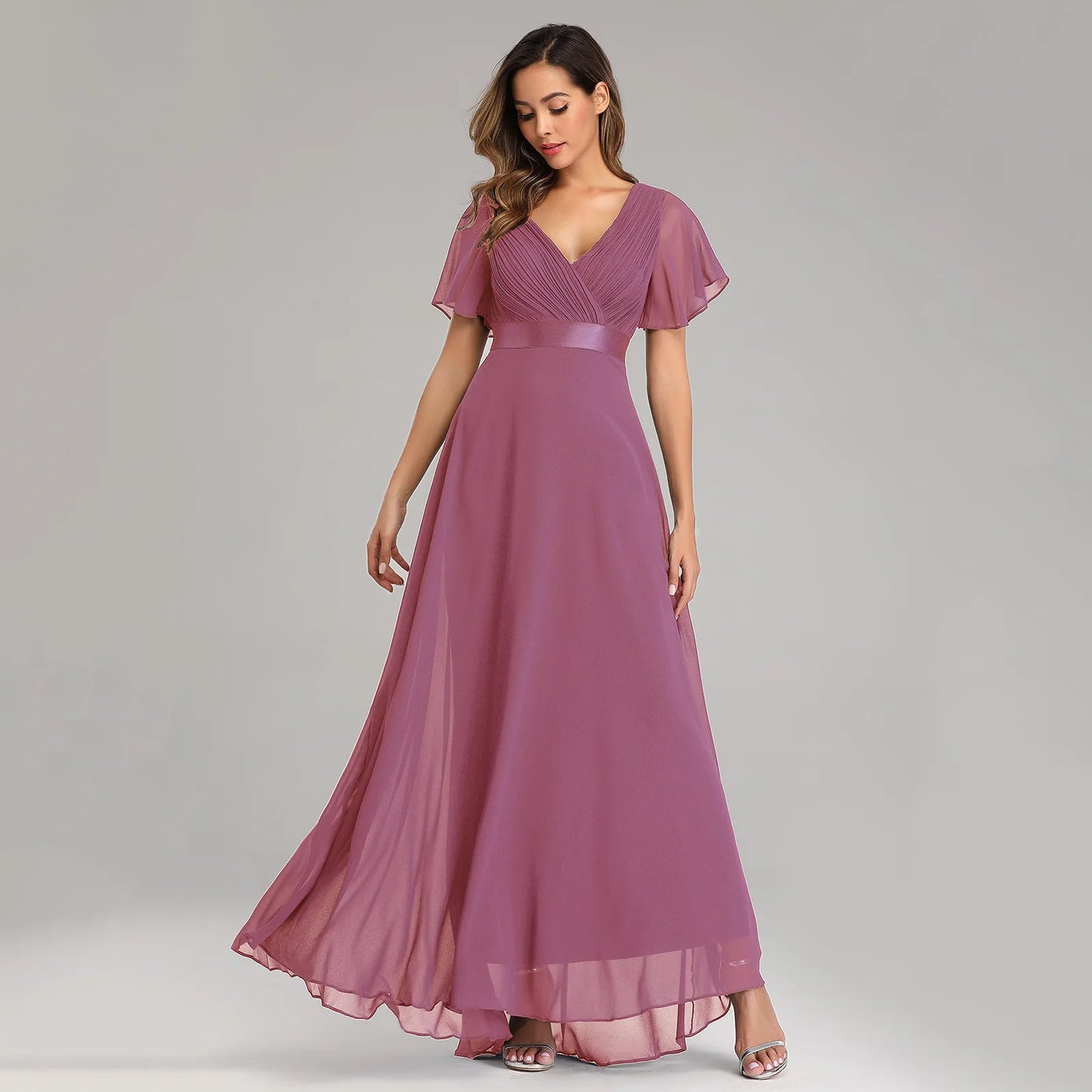 New Style Women V-Neck Chiffon Dress Wedding Evening Party Long Dress Elegant Party Red Dresses For Women 2023 Plus Size