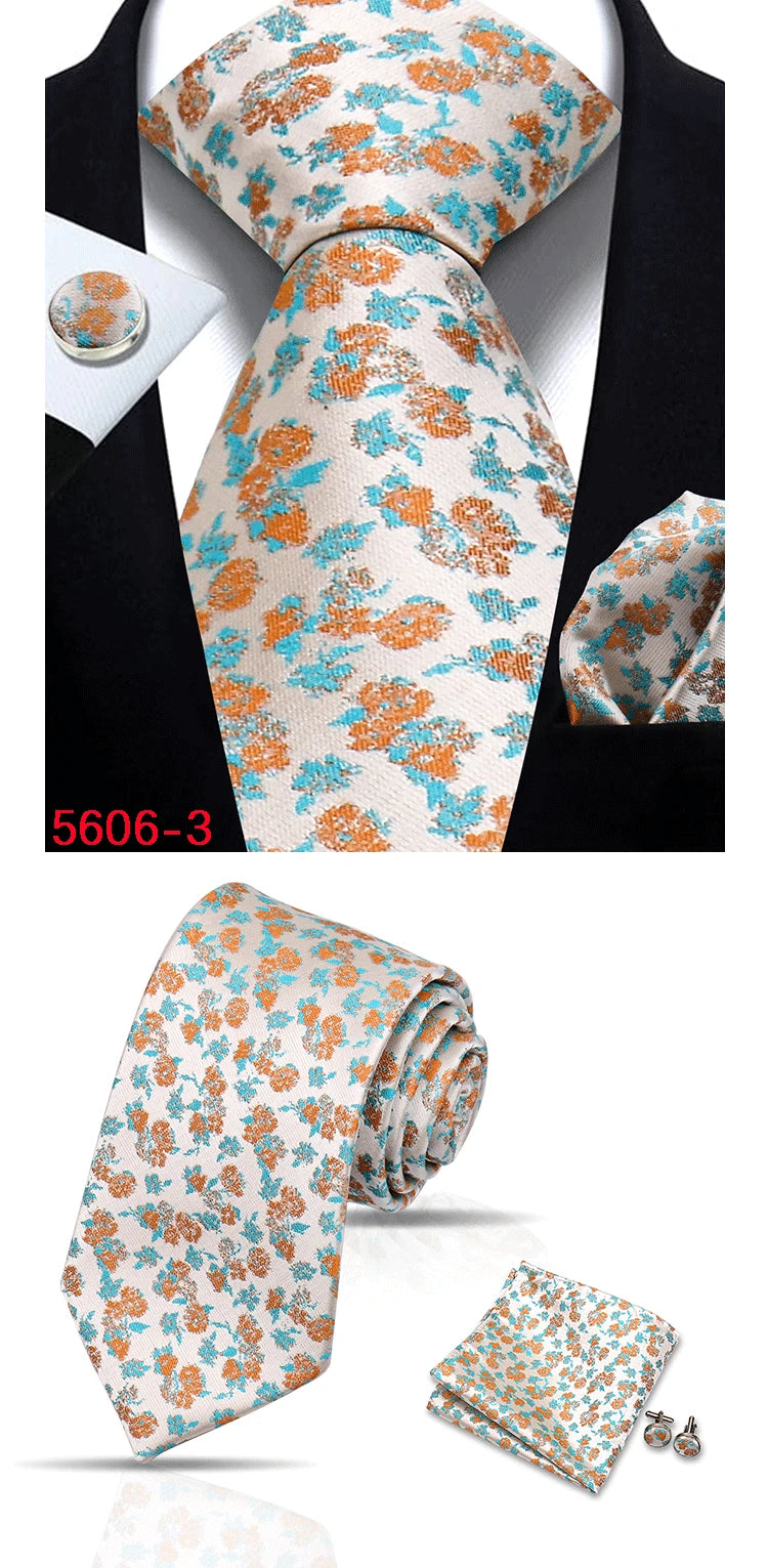 Luxury Floral Wine Ties For Men Wedding Party Business Necktie Handkerchief Cufflinks Set Men Suit Accessories Handmade Gravata