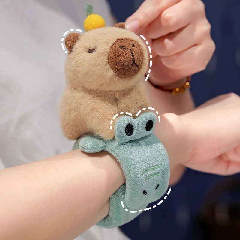 Lovely Animal Slap Snap Wrap Wristband Bracelet Capybara Dog Cat Plush Hand Ring Wristband Kids Toys Creative Funny Gift