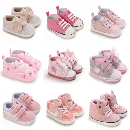 Spring and Autumn Sweet Pink Theme Girl Baby Casual Sports Shoes Soft Sole Comfortable Baby Walking Shoes 0-18M