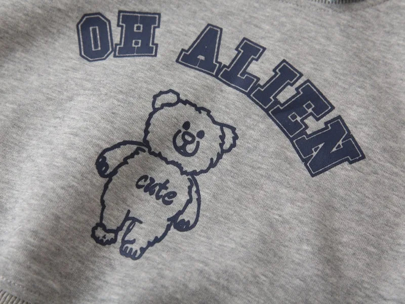 Autumn Children Boys Fake Two Piece Sweatshirt Cotton Bear Printed Baby Boy Pullovers Detachable Collar Long Sleeve Kid Boy Tops