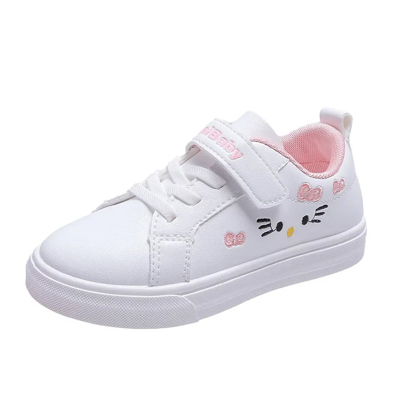 Four Seasons Children Casual Sport Running Anti-Slip Shoe Soft Sole Fashion Leather Kids Flat Sneakers Princess Girl Casual Shoe