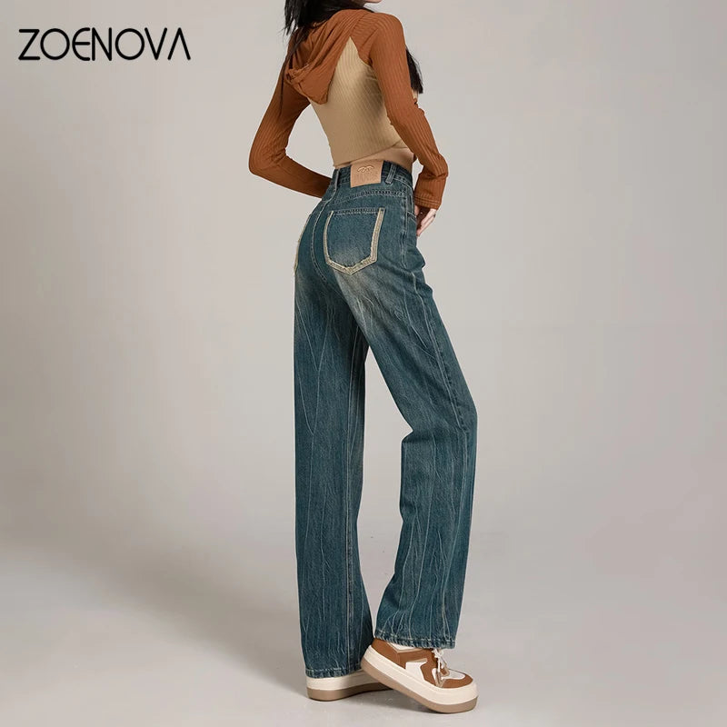 Straight Leg Women's Jeans 2024 Spring Fashion New Leg Wide Leg Pants Casual Stretch Denim Trousers