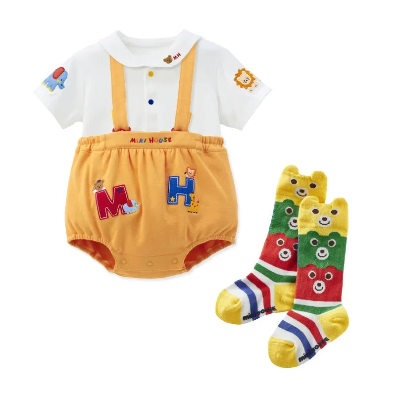 ARWEN AJH 2024 Spring/Summer New Boys and Girls Cartoon Letters Bear Good Friends Embroidered Field Chicken Pants Bib Pants