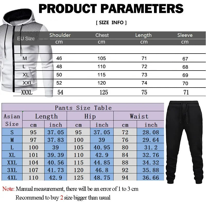 2024 New Autumn Winter Men's Sets Zipper Hoodie+Pants Pieces Casual Tracksuit Male Warm Sportswear Sweat Suit